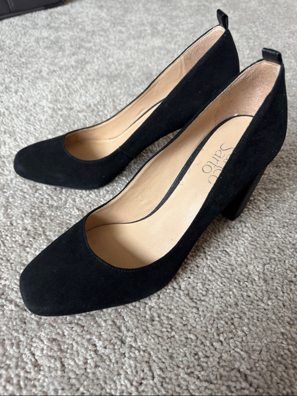 SARTO By Franco Sarto Black Suede Block Heel Pumps ex 7 1/2